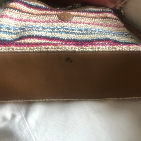 Tory Burch Marion Straw Leather Handbag Tote - Picture 6 of 8